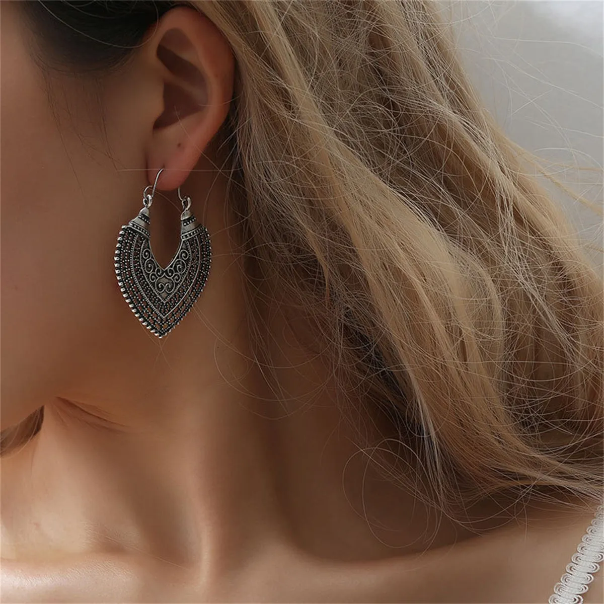 Silver-Plated Openwork Heart Huggie Earrings