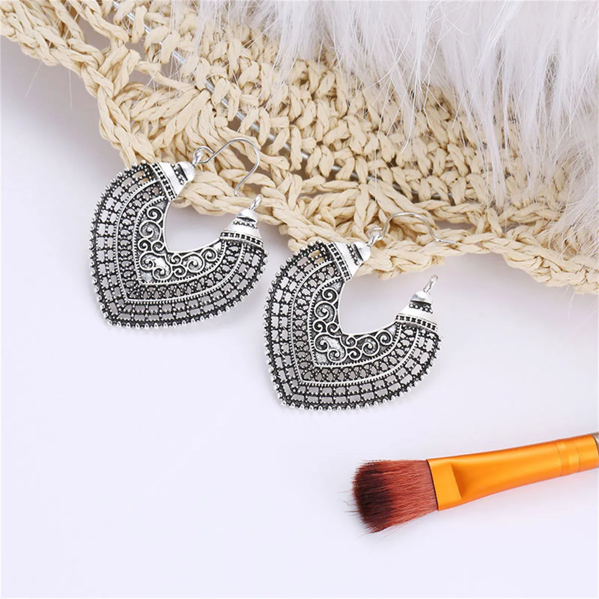 Silver-Plated Openwork Heart Huggie Earrings