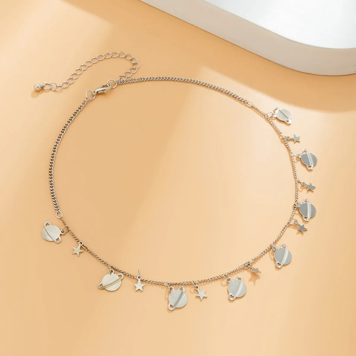 Silver-Plated Planets & Stars Necklace
