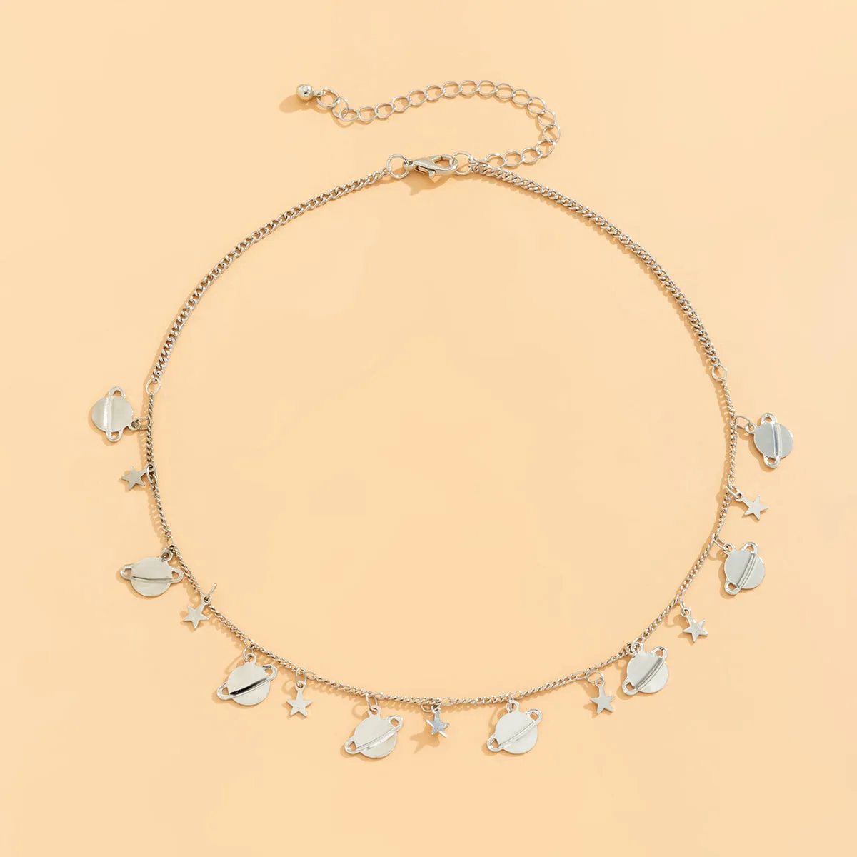 Silver-Plated Planets & Stars Necklace
