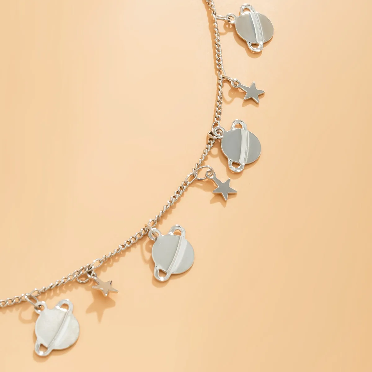 Silver-Plated Planets & Stars Necklace