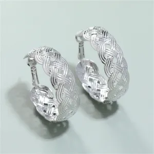 Silver-Plated Weaving Hoop Earrings