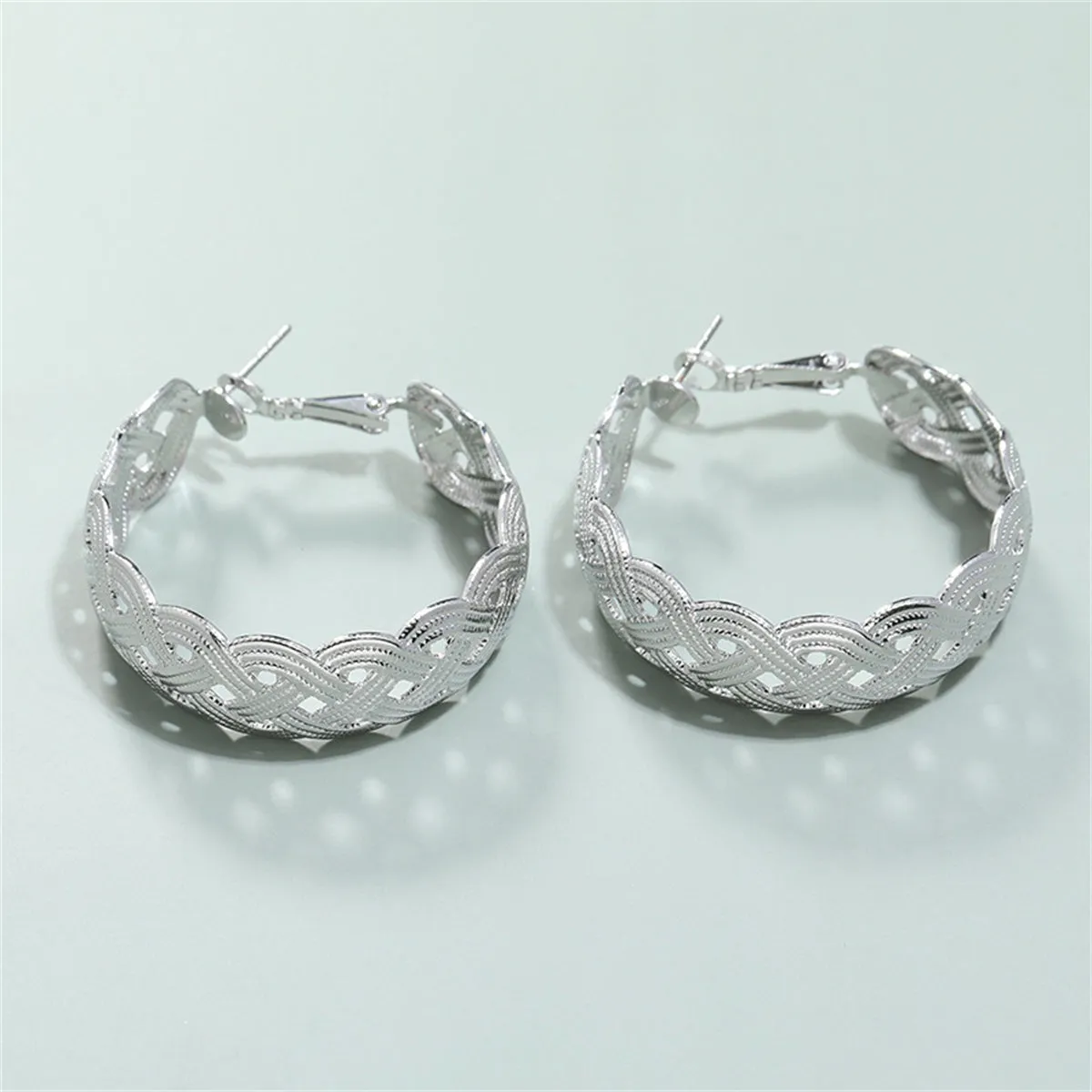 Silver-Plated Weaving Hoop Earrings
