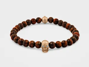 Skull Bracelet in 18KT Gold with Diamond Eyes and Red Tiger Eye