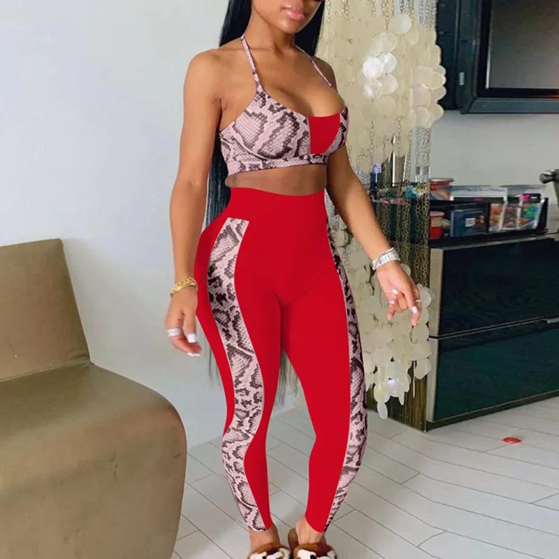 Snakeskin Pattern Crop Top & Pants Set