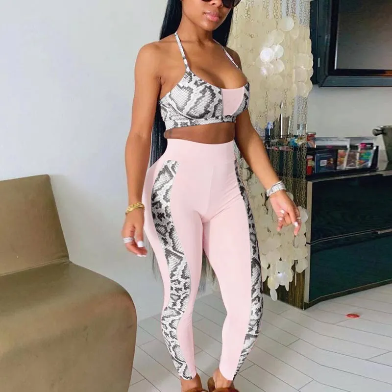 Snakeskin Pattern Crop Top & Pants Set