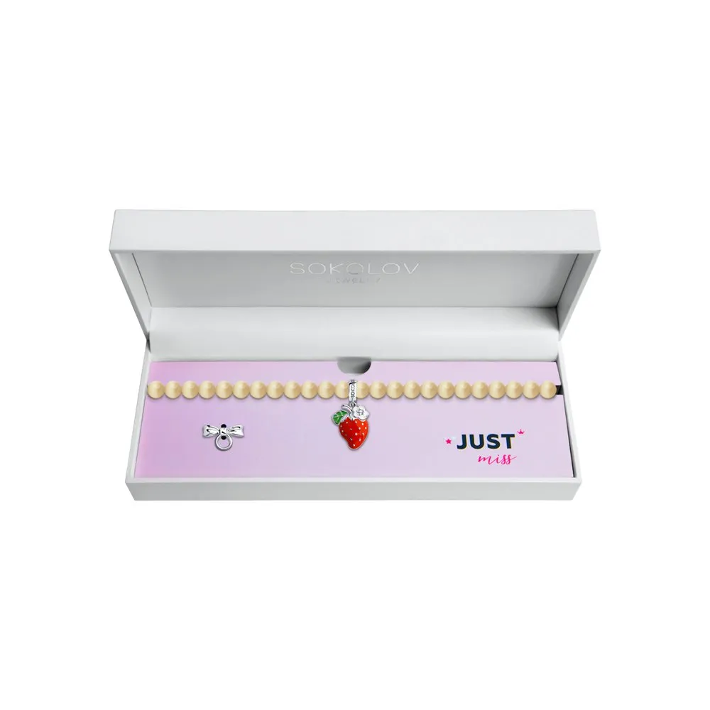 SOKOLOV JUST | MISS - Girls Cat's Eye Necklace With Silver Strawberry Charm