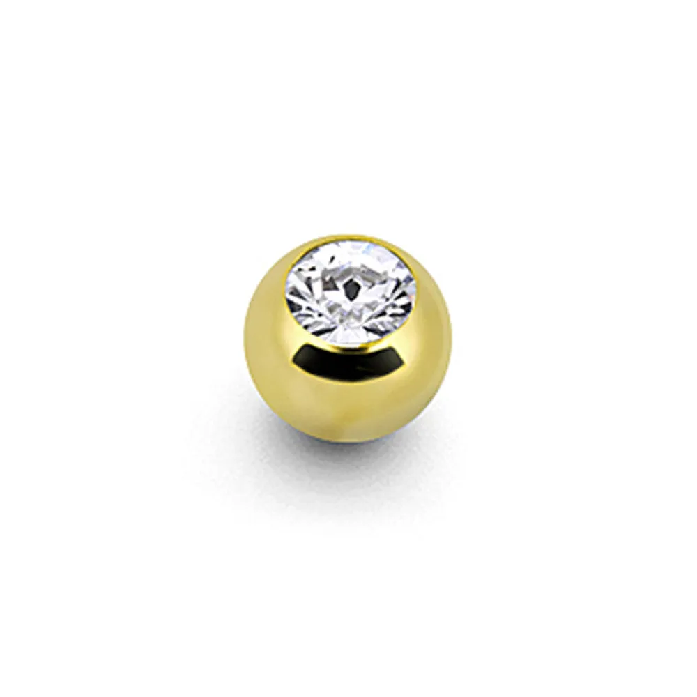 Solid 14KT Yellow Gold CZ Replacement Ball 3mm - 16 Gauge