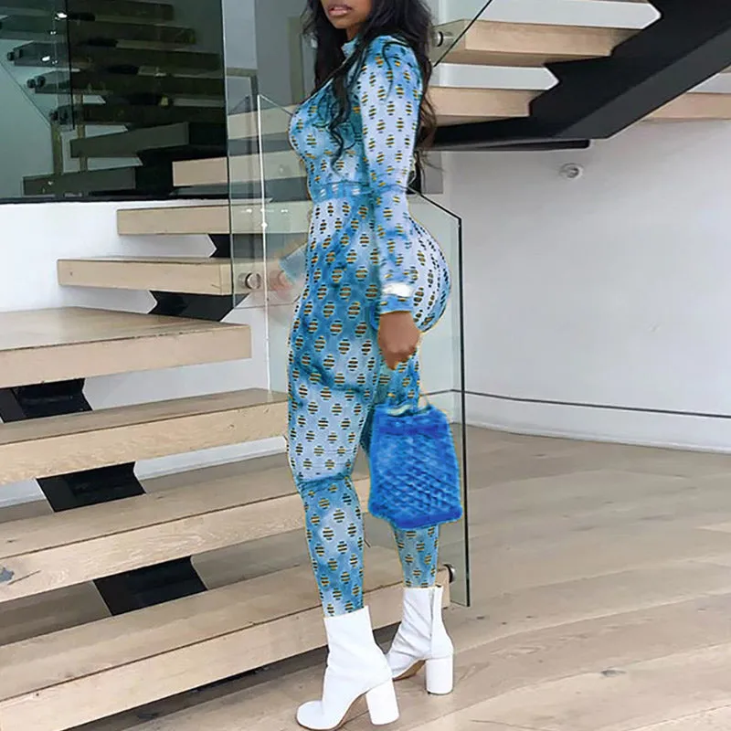 Solid Hollow Out Long Sleeve Two Piece Set