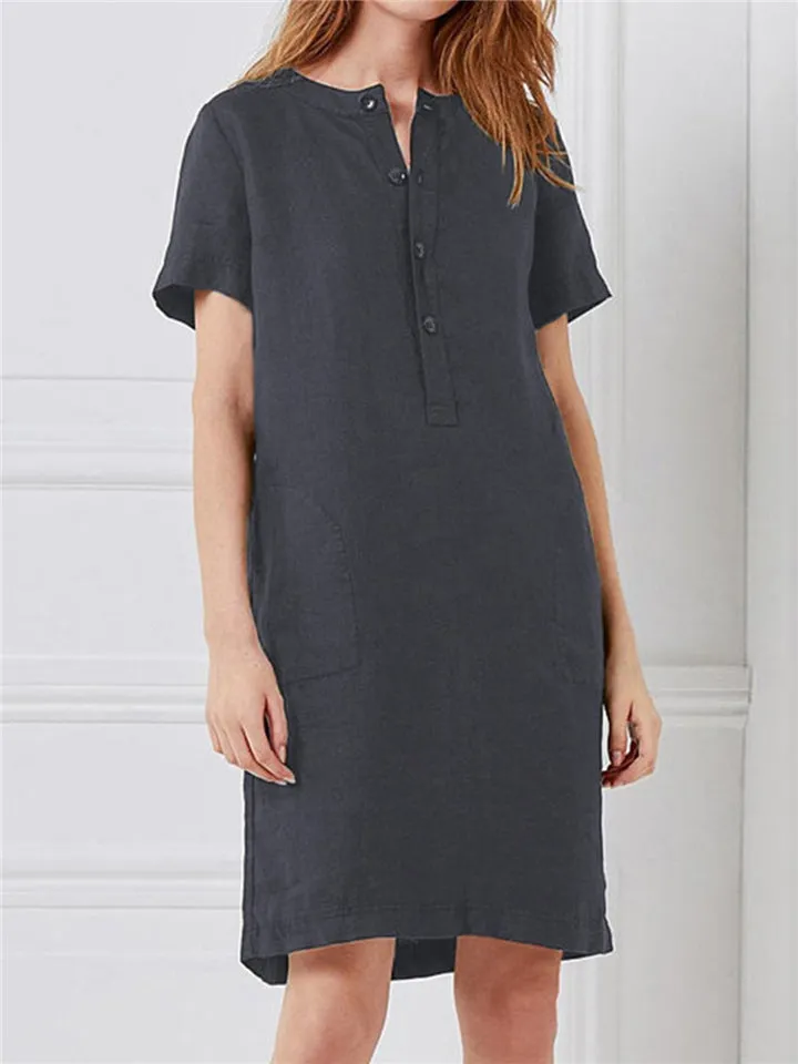 Solid Loose Short Sleeved Dress