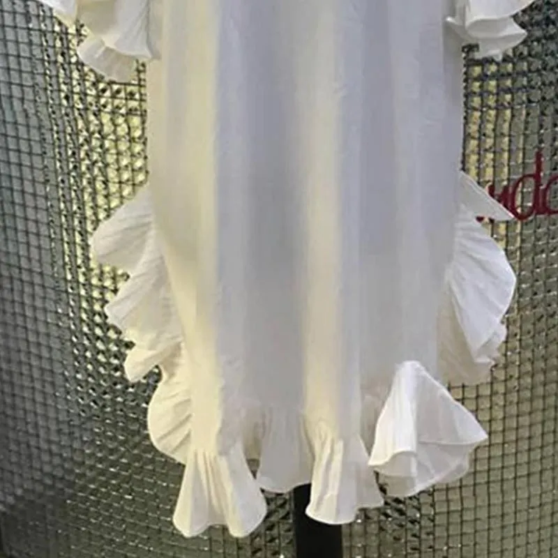 Solid Ruffle Design Mini Dress