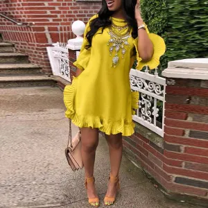 Solid Ruffle Design Mini Dress