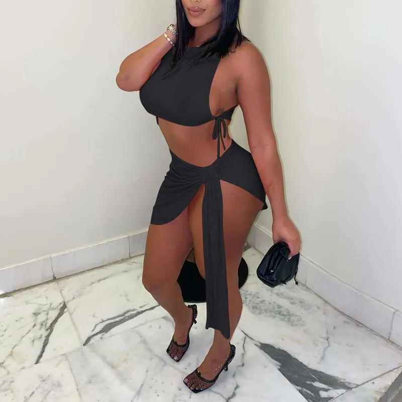 Solid Sleeveless Tube Top & Bandage Skirt Set
