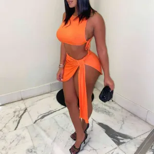 Solid Sleeveless Tube Top & Bandage Skirt Set