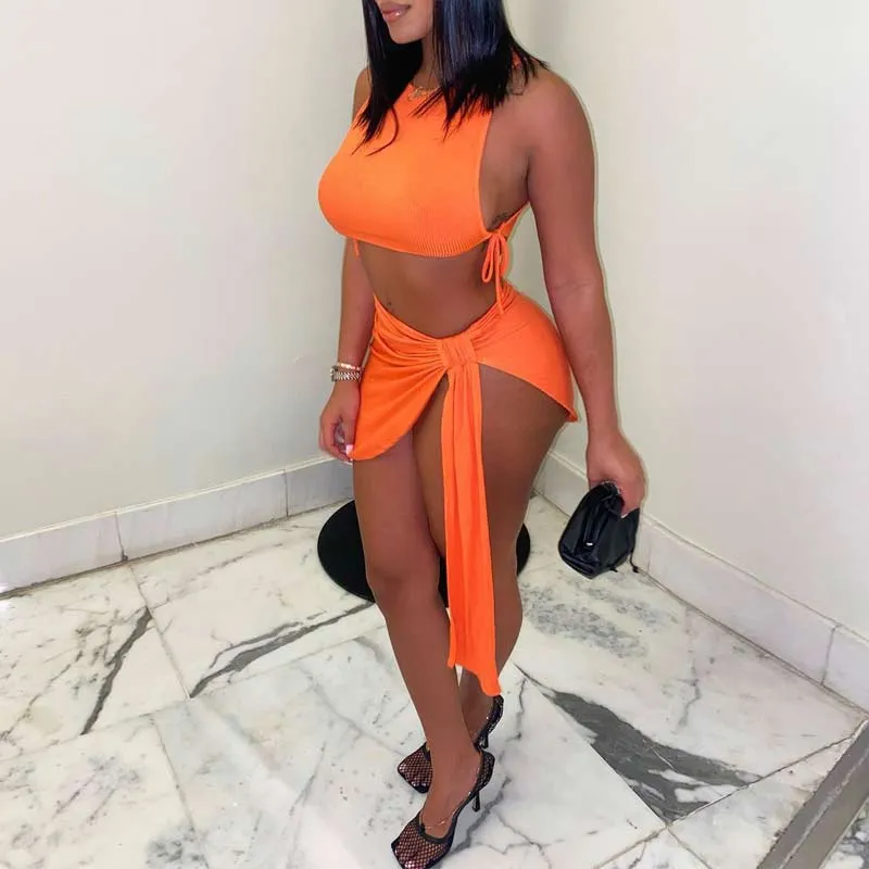 Solid Sleeveless Tube Top & Bandage Skirt Set