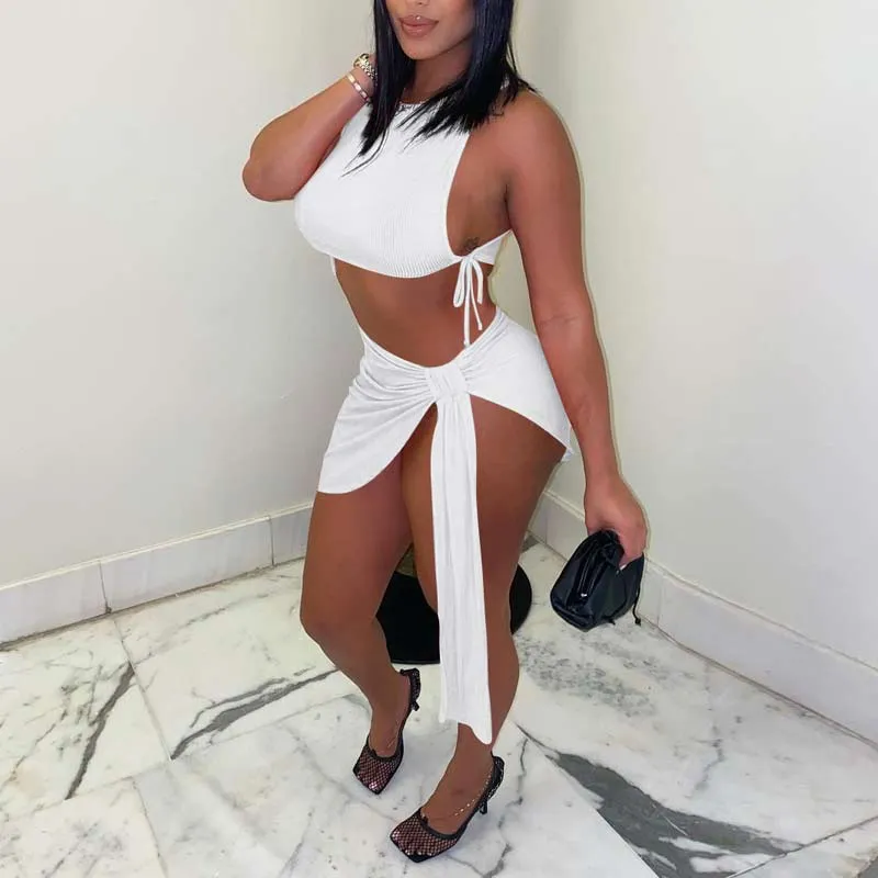 Solid Sleeveless Tube Top & Bandage Skirt Set