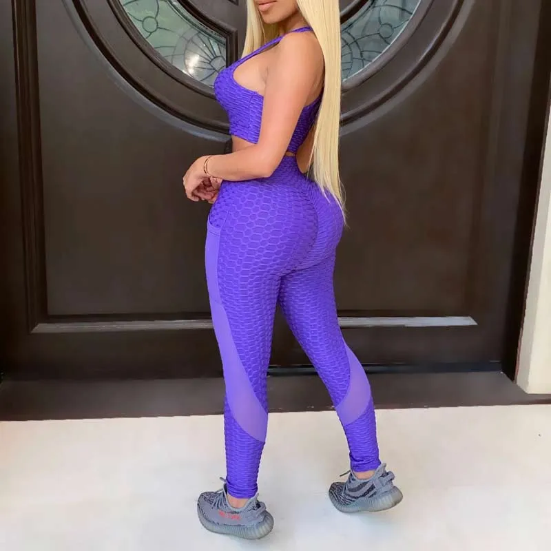 Solid Sleeveless U Neck Two Piece Sports Set