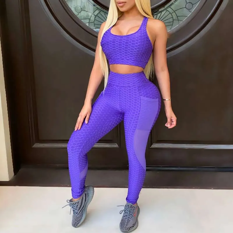 Solid Sleeveless U Neck Two Piece Sports Set