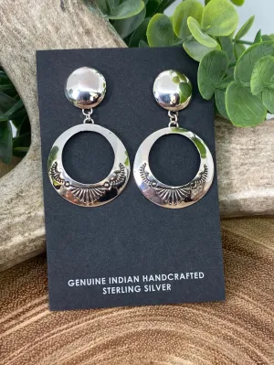 Sonya Sterling Stamped Hoop Post Earrings
