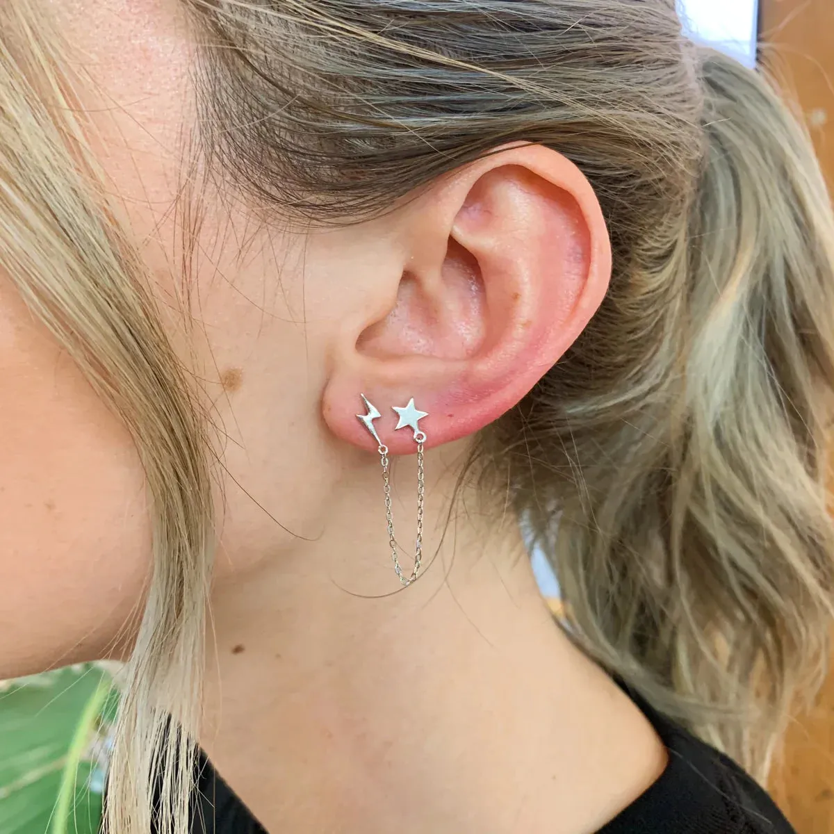 STAR & LIGHTNING CHAIN STUDS SILVER