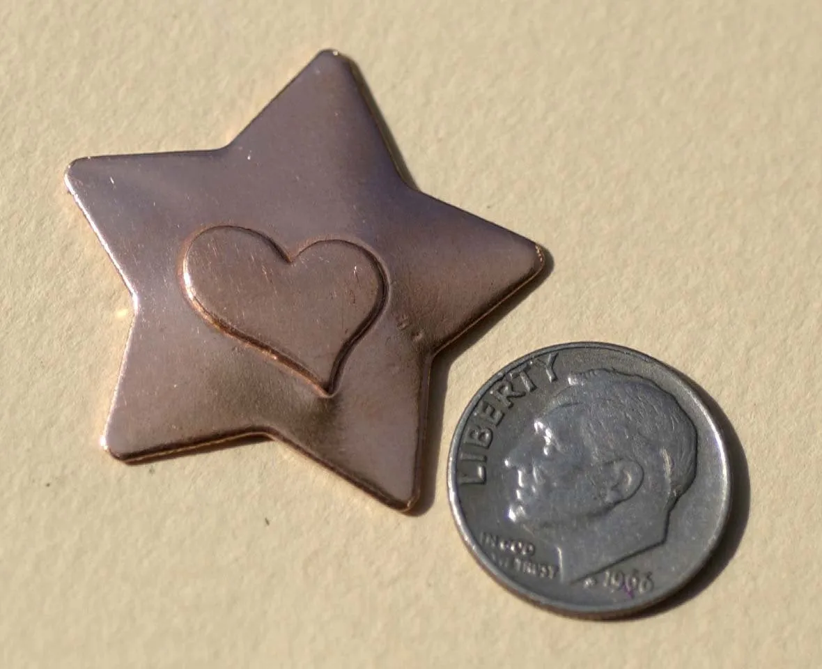 Stars with Heart Embossed Blank Cutout for Enameling Stamping Texturing Metalworking Jewelry Making Blanks - 4 pieces