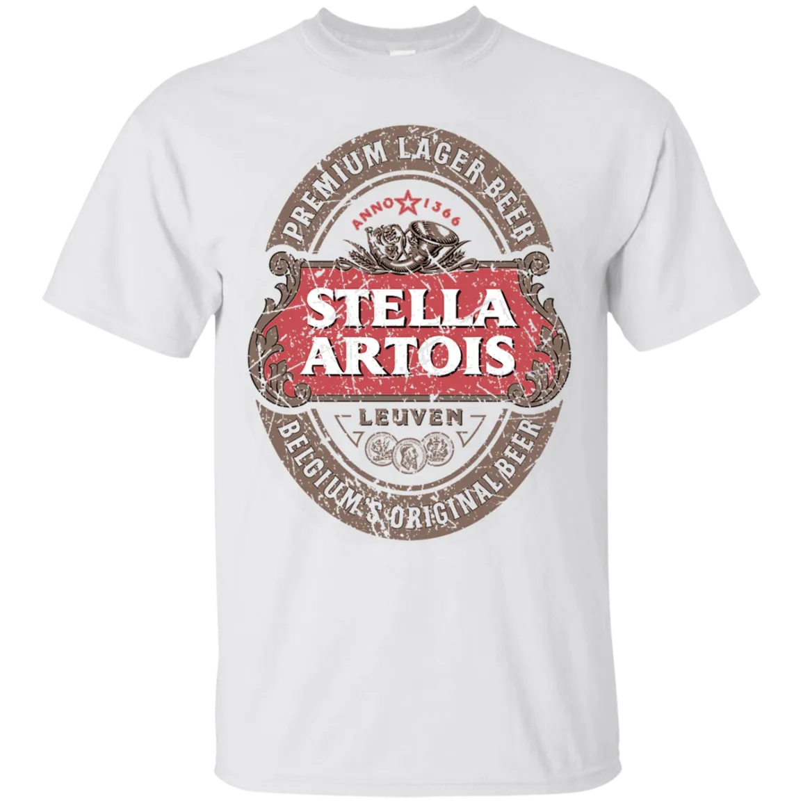 Stella Artois Beer T-Shirt Custom Designed Color Worn Label Pattern