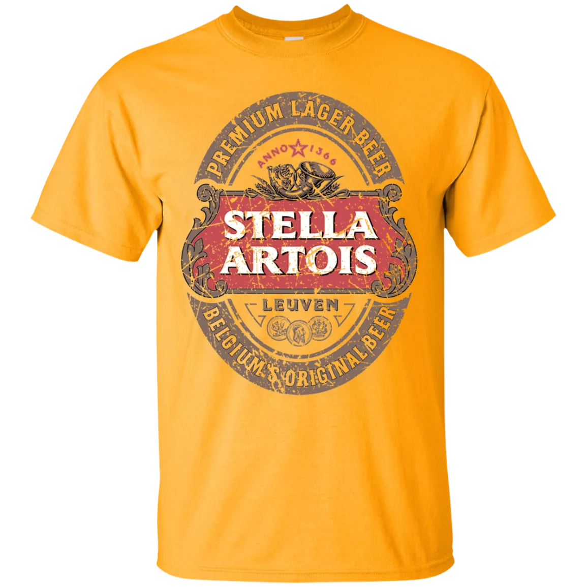 Stella Artois Beer T-Shirt Custom Designed Color Worn Label Pattern
