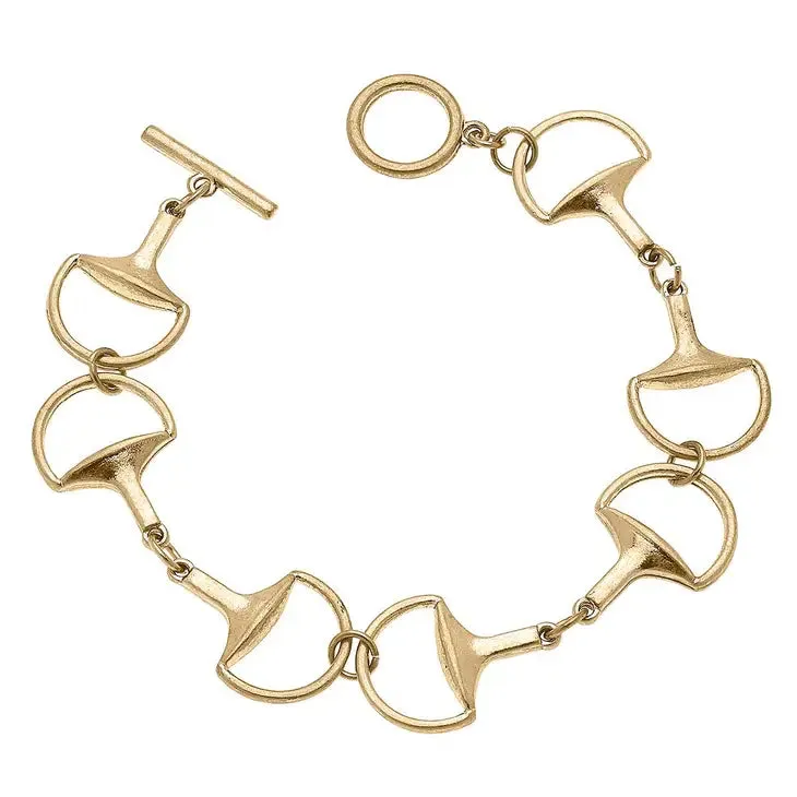 Stella Horsebit Chain Link Bracelet in Worn Gold