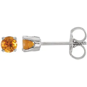 Sterling Silver 3 mm Round Imitation Citrine Youth Birthstone Earrings