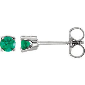 Sterling Silver 3 mm Round Imitation Emerald Youth Birthstone Earrings