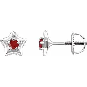 Sterling Silver 3 mm Round July Youth Star Birthstone Earrings