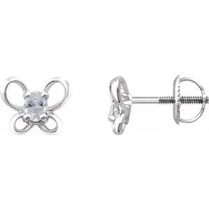 Sterling Silver 4x3 mm Oval April Youth Butterfly Birthstone Earrings