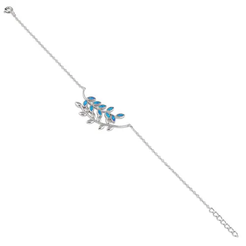 Sterling Silver Blue Opal Trendy Leaf Bracelet
