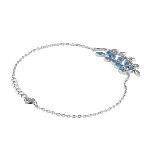 Sterling Silver Blue Opal Trendy Leaf Bracelet