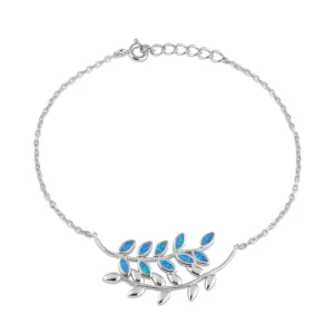 Sterling Silver Blue Opal Trendy Leaf Bracelet