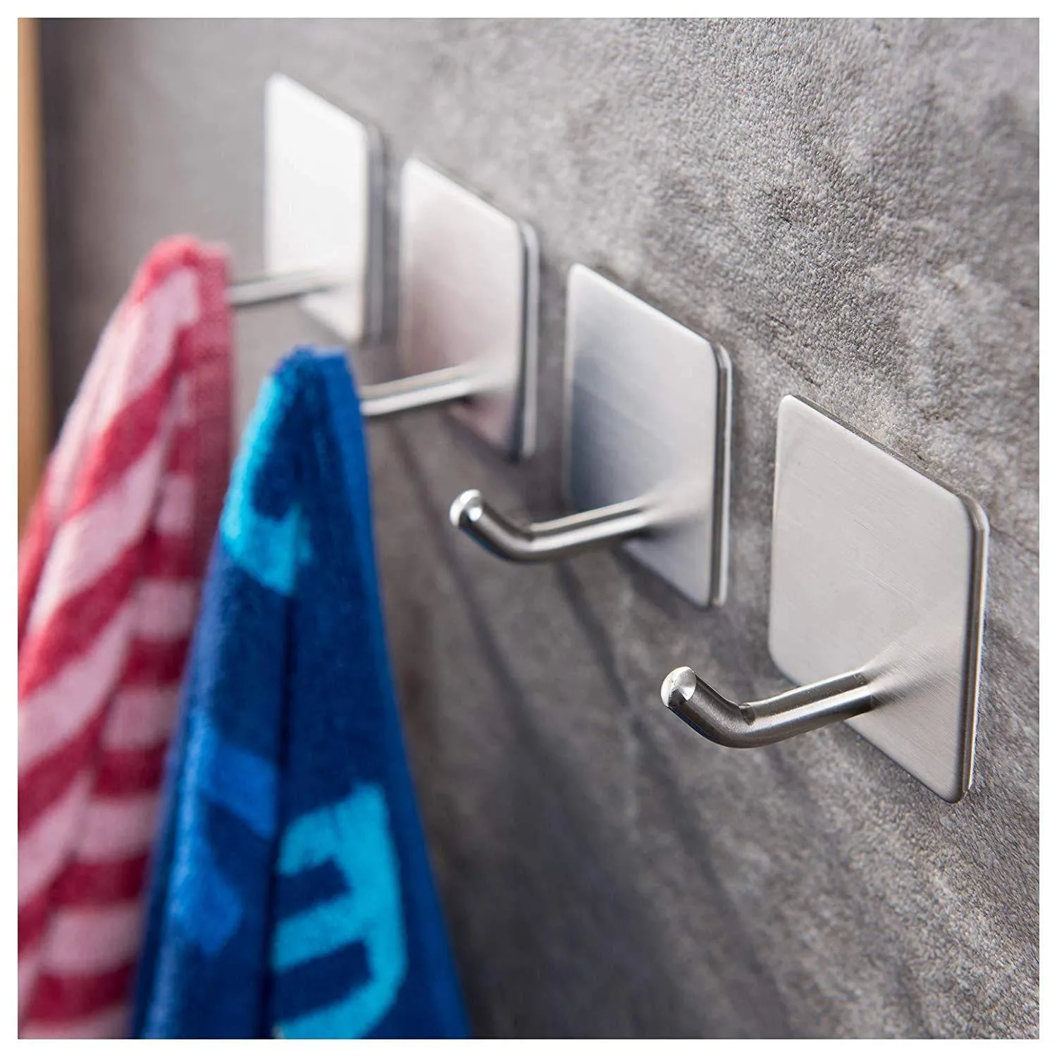 Sticky-Hooks Stainless Steel Adhesive Hooks. Hang Your Robe, Umbrella, Sports Equipment, Dog leashes, Necklaces, Belts, Handbags, Aprons, Oven Mitts, Coats and Wreaths on The Door!