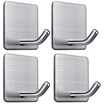 Sticky-Hooks Stainless Steel Adhesive Hooks. Hang Your Robe, Umbrella, Sports Equipment, Dog leashes, Necklaces, Belts, Handbags, Aprons, Oven Mitts, Coats and Wreaths on The Door!
