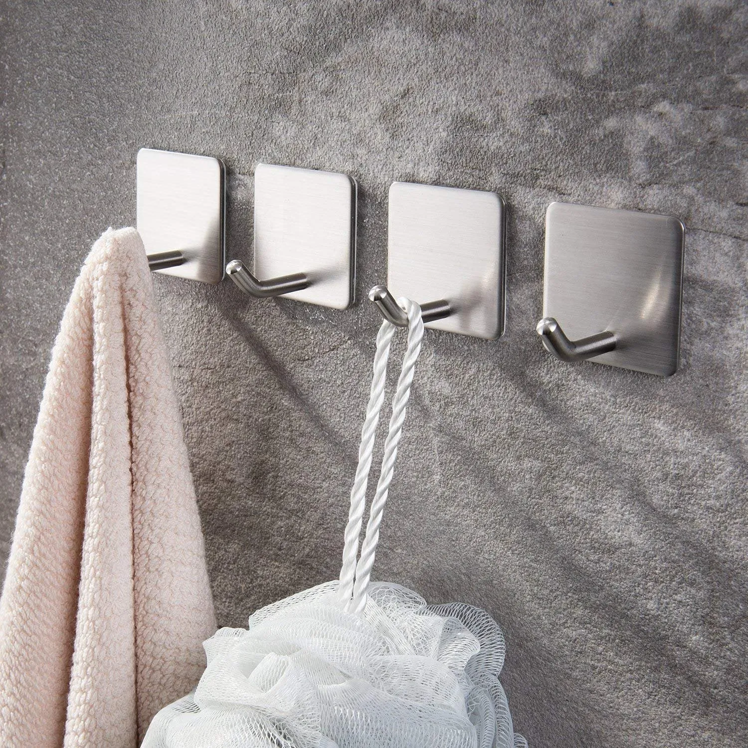 Sticky-Hooks Stainless Steel Adhesive Hooks. Hang Your Robe, Umbrella, Sports Equipment, Dog leashes, Necklaces, Belts, Handbags, Aprons, Oven Mitts, Coats and Wreaths on The Door!