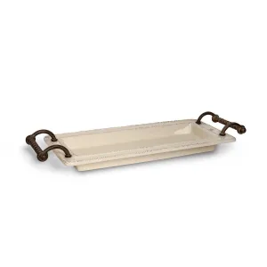 Stoneware Tray with Metal Handles, Set of 4