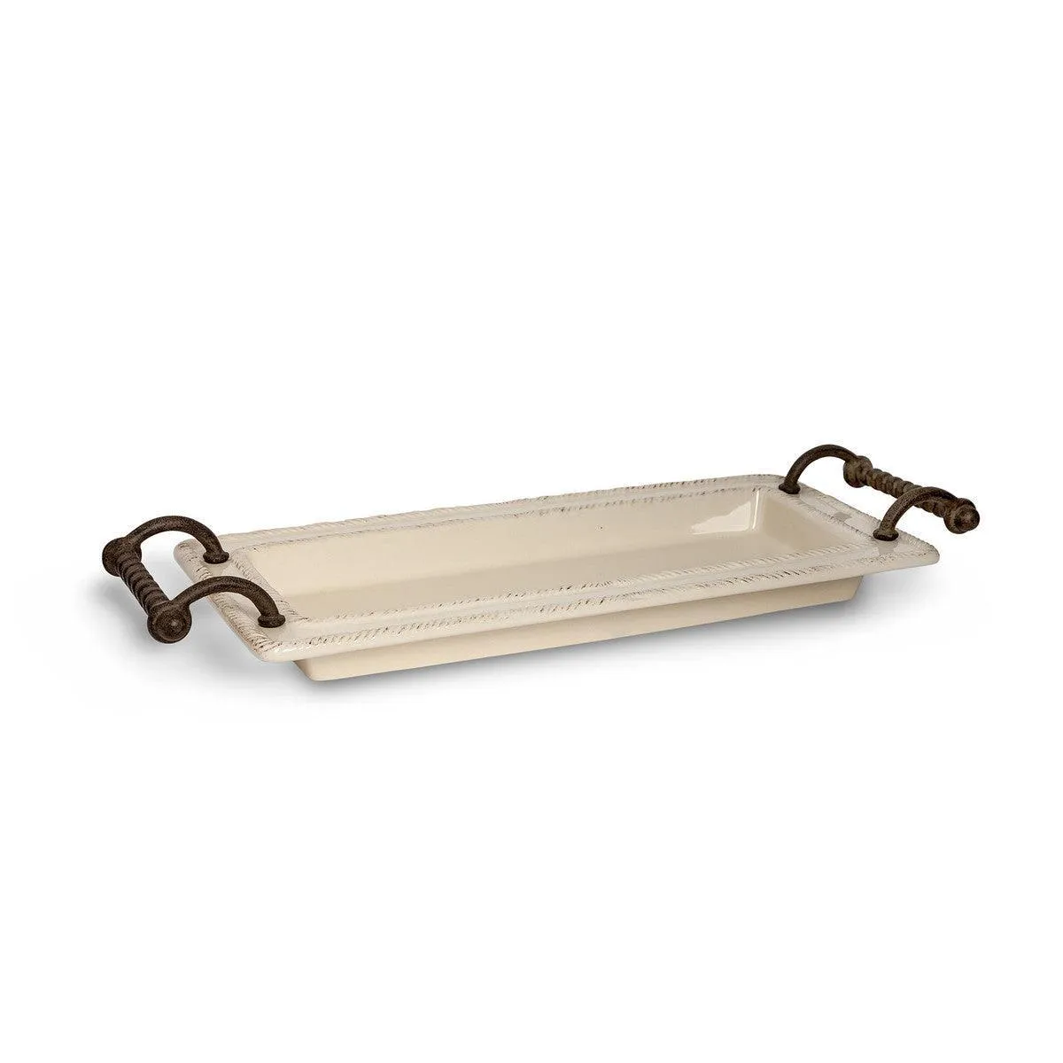 Stoneware Tray with Metal Handles, Set of 4