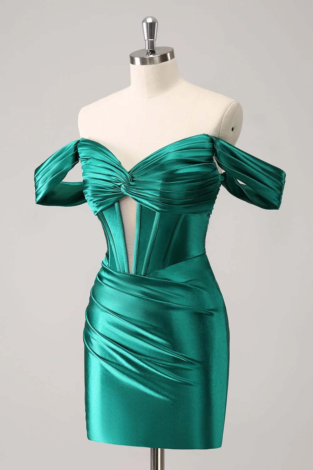 Stylish Dark Green Bodycon Off The Shoulder Hollow Out Corset Short Homecoming Dress