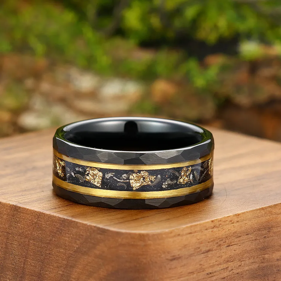 Stylish Natural Black Onyx Branches Engagement Couples Rings Tungsten Matching Engagement and Wedding Rings