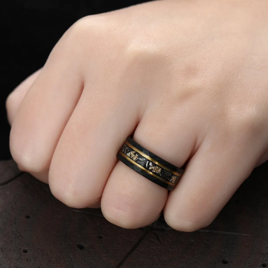 Stylish Natural Black Onyx Branches Engagement Couples Rings Tungsten Matching Engagement and Wedding Rings
