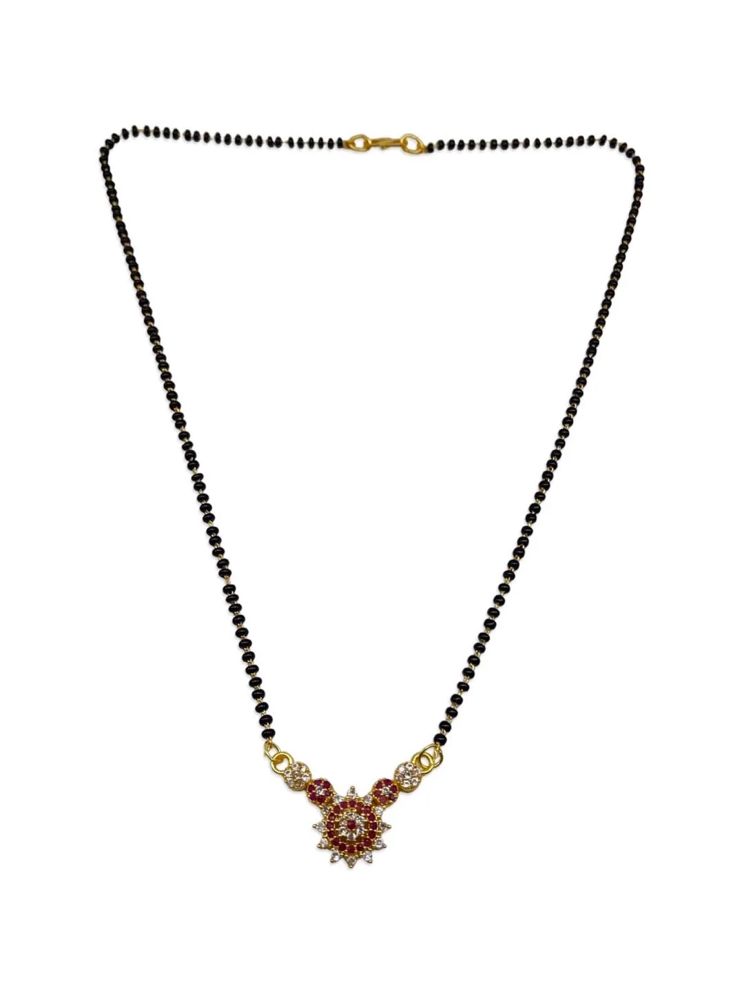Stylish Short Mangalsutra Designs American Diamond Flower Pendant Simple Black Beads Chain
