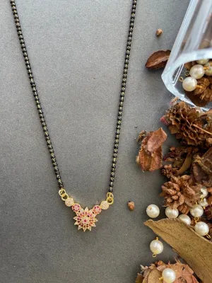 Stylish Short Mangalsutra Designs American Diamond Flower Pendant Simple Black Beads Chain