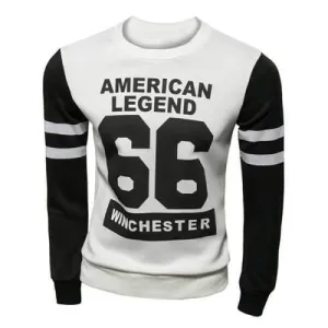 Stylish Slimming Round Neck Number Print Color Block Splicing Long Sleeve Polyester Sweatshirt For Men - White M