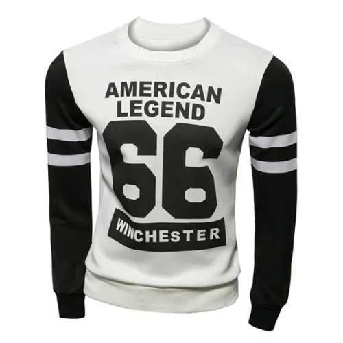 Stylish Slimming Round Neck Number Print Color Block Splicing Long Sleeve Polyester Sweatshirt For Men - White M