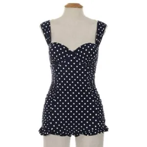 Stylish Straps Polka Dot Ruched One-Piece Women's Swimwear - Purplish Blue Xl