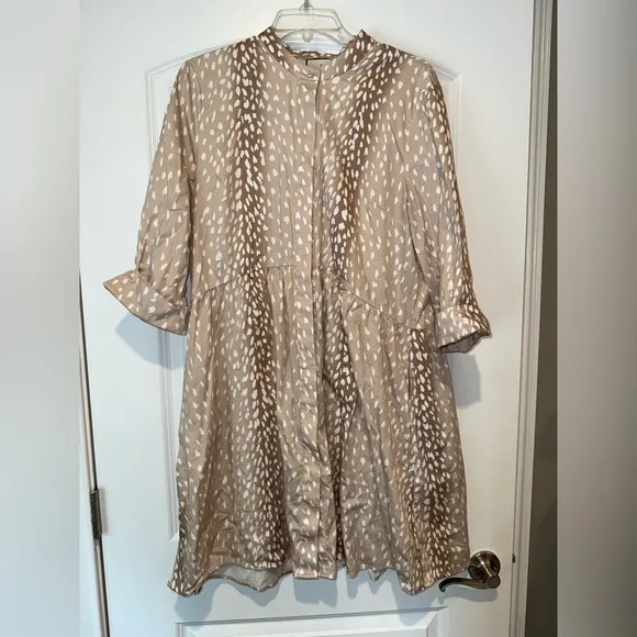 Stylish Tan and White Patterned Dress