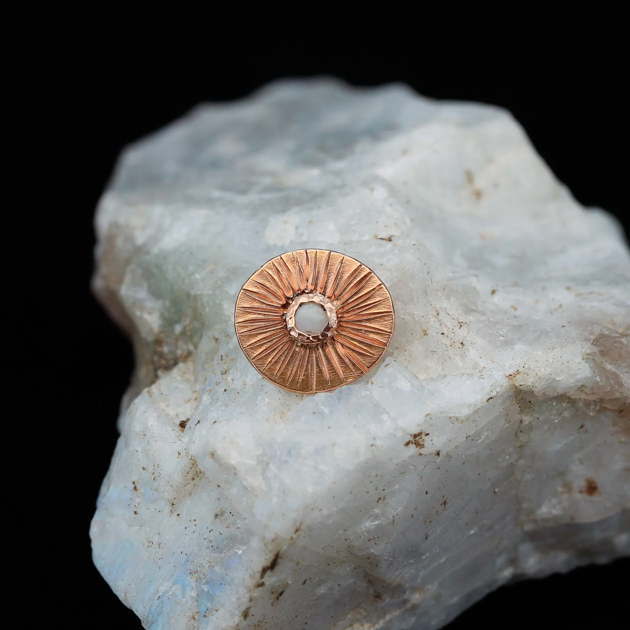Sunburst - Rose Gold   Opal - Threaded End - 14ga